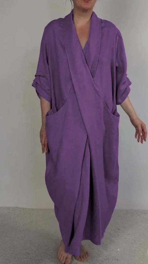 Taylor | Women's Minimalist V-Neck Dress With Pocket - Purple