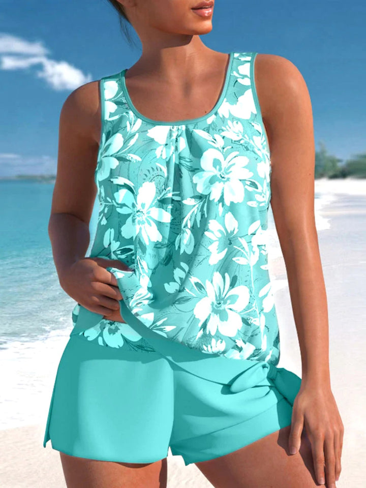 Teagan | Women's Tankini Shorts Swimsuit Set - Aqua Blue