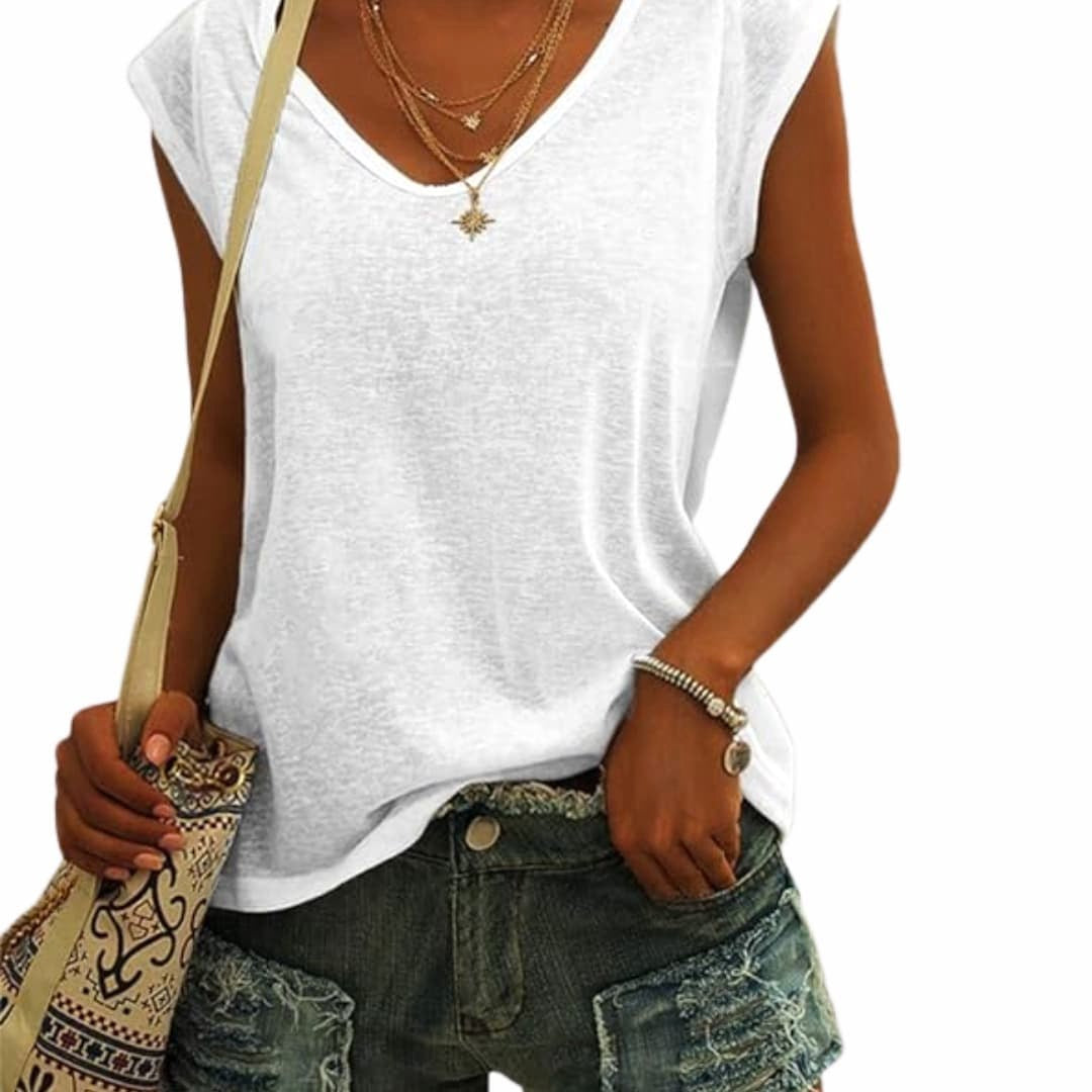 Teagan | Women's V-Neck Flutter Sleeve Summer Top - image 8