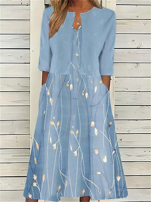Tessa | Women's Chic Two-Piece Midi Set - Blue