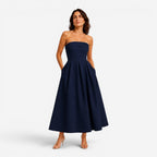 Everly | Women's Pleated Midi Dress, Strapless Occasion Dress | Animated Apparel