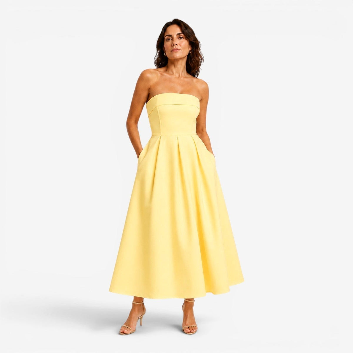 Everly | Women's Pleated Midi Dress, Strapless Occasion Dress | Animated Apparel