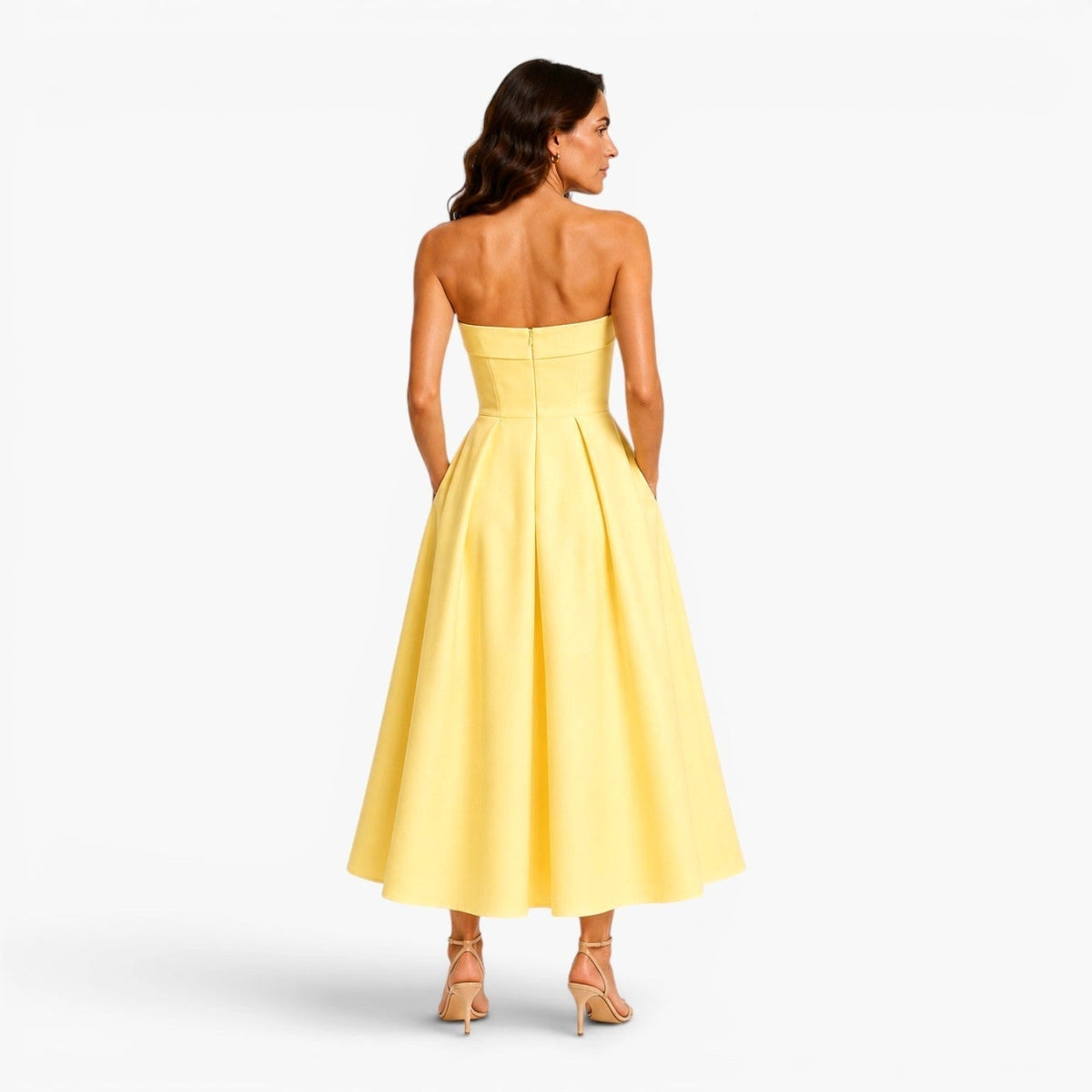 Everly | Women's Pleated Midi Dress, Strapless Occasion Dress | Animated Apparel