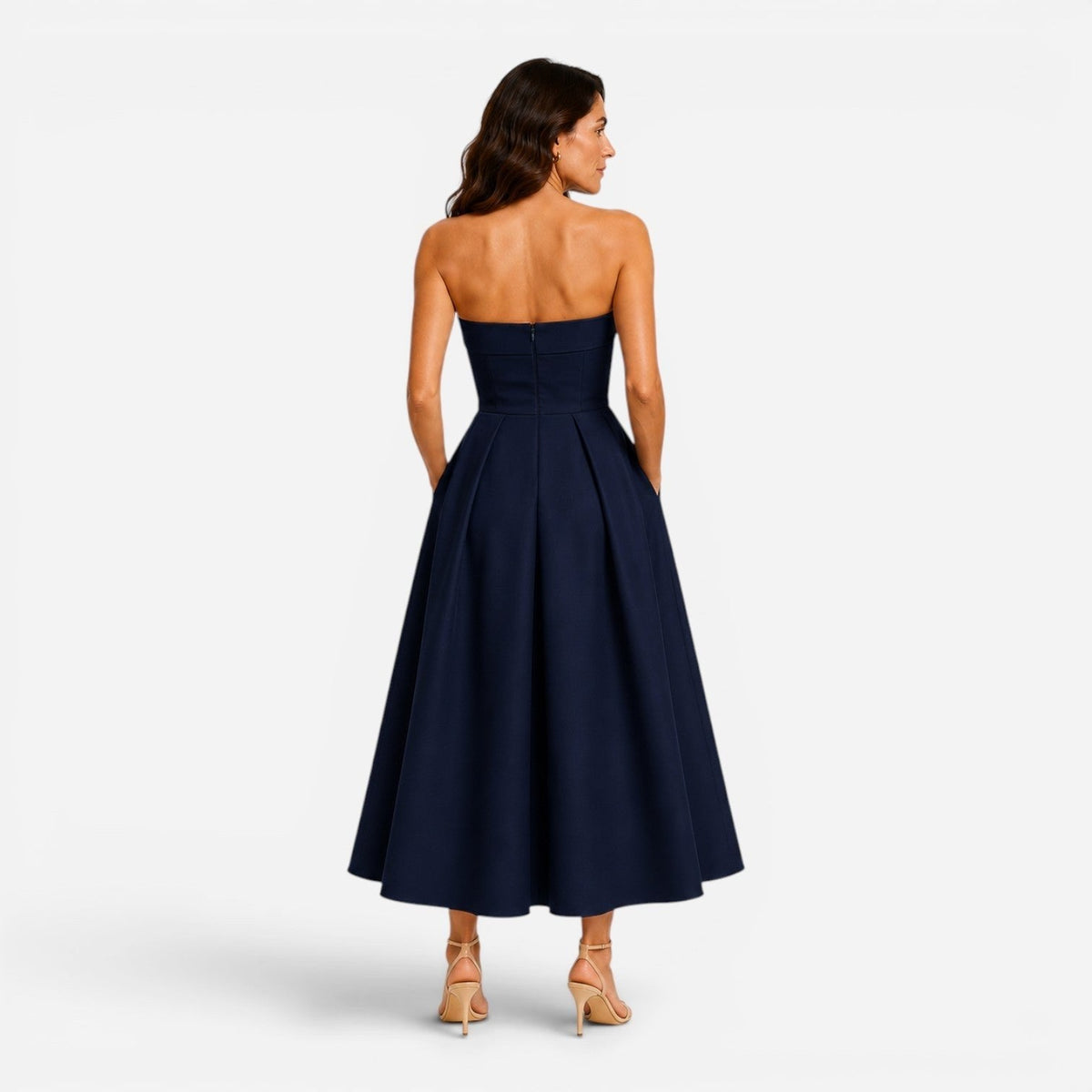 Everly | Women's Pleated Midi Dress, Strapless Occasion Dress | Animated Apparel