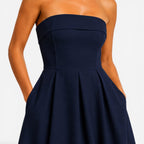 Everly | Women's Pleated Midi Dress, Strapless Occasion Dress | Animated Apparel