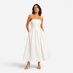 Everly | Women's Pleated Midi Dress, Strapless Occasion Dress | Animated Apparel