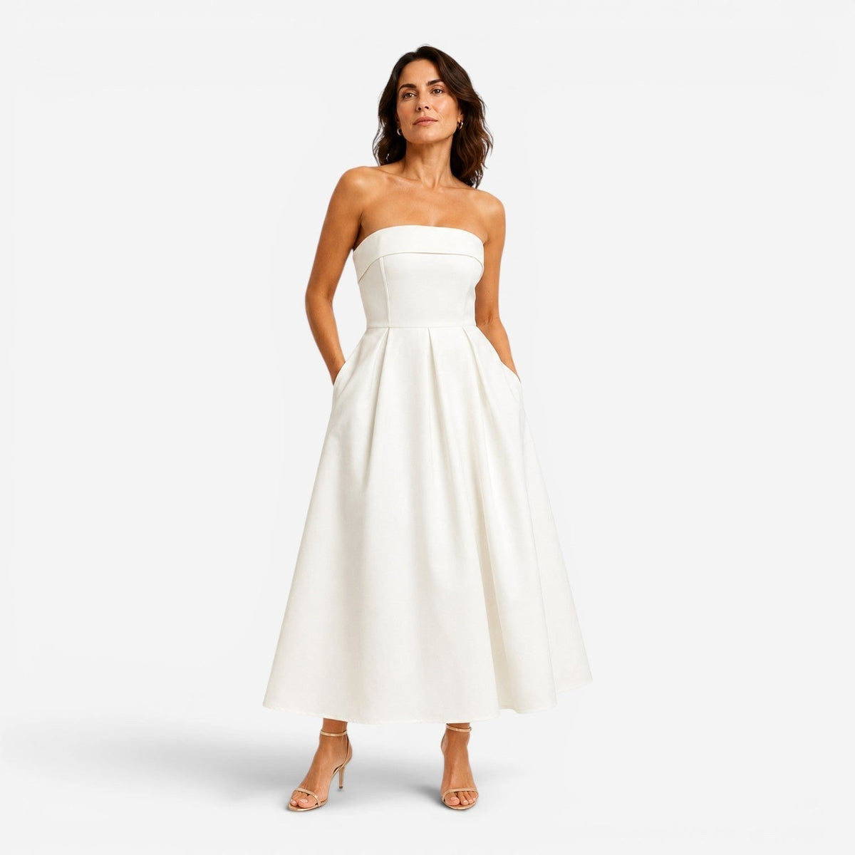 Everly | Women's Pleated Midi Dress, Strapless Occasion Dress | Animated Apparel