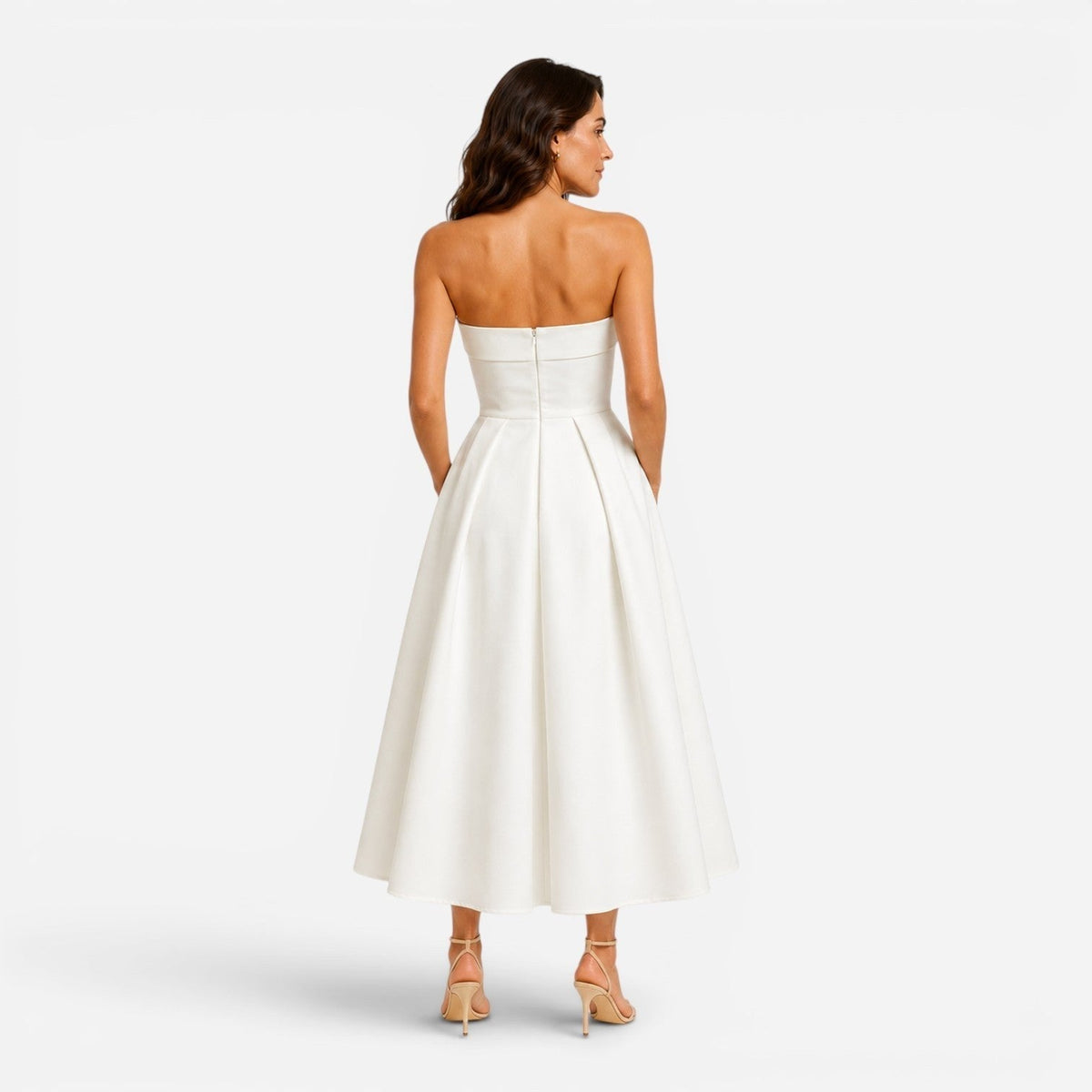 Everly | Women's Pleated Midi Dress, Strapless Occasion Dress | Animated Apparel