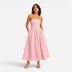 Everly | Women's Pleated Midi Dress, Strapless Occasion Dress | Animated Apparel