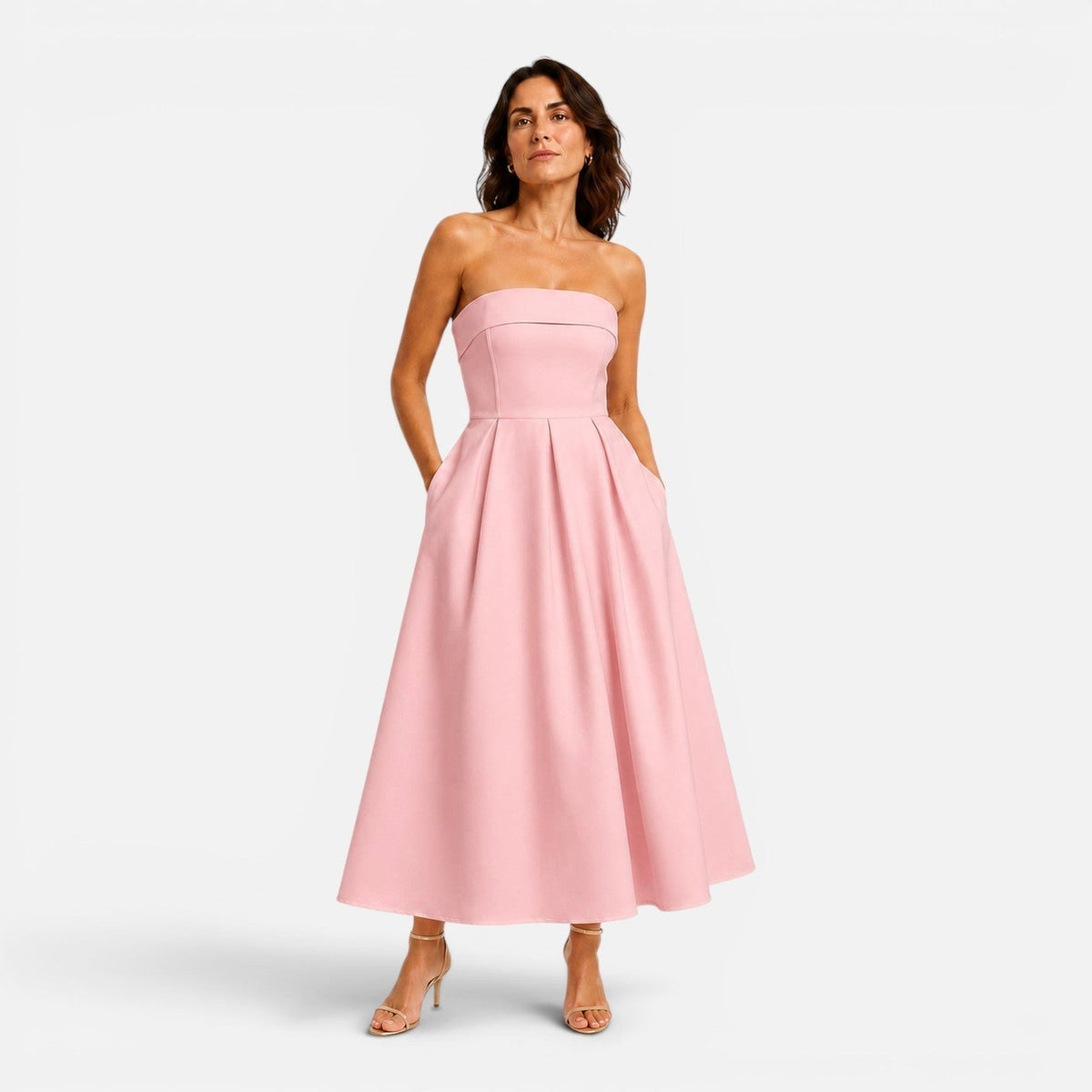 Everly | Women's Pleated Midi Dress, Strapless Occasion Dress | Animated Apparel