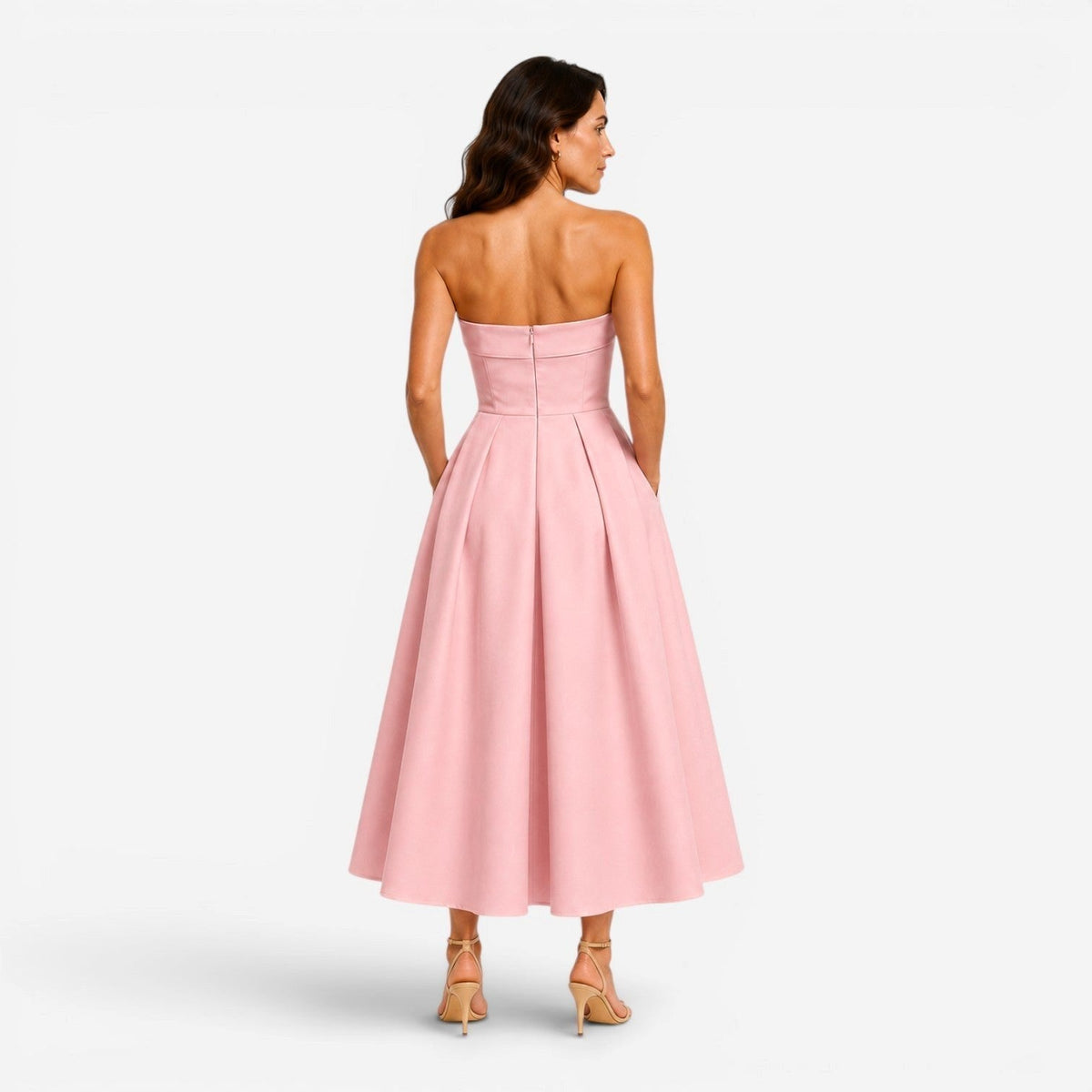 Everly | Women's Pleated Midi Dress, Strapless Occasion Dress | Animated Apparel