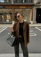 Cora | Women's Brown Suede-Effect Jacket, Button-Front Autumn Jacket | Animated Apparel | Brown