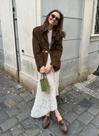 Cora | Women's Brown Suede-Effect Jacket, Button-Front Autumn Jacket | Animated Apparel