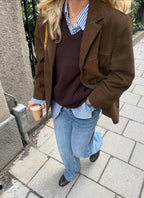 Cora | Women's Brown Suede-Effect Jacket, Button-Front Autumn Jacket | Animated Apparel