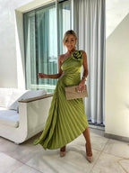 Thea | Women's One Shoulder Pleated Maxi Dress - image 11