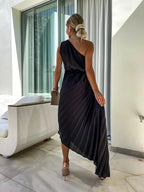 Thea | Women's One Shoulder Pleated Maxi Dress - image 6