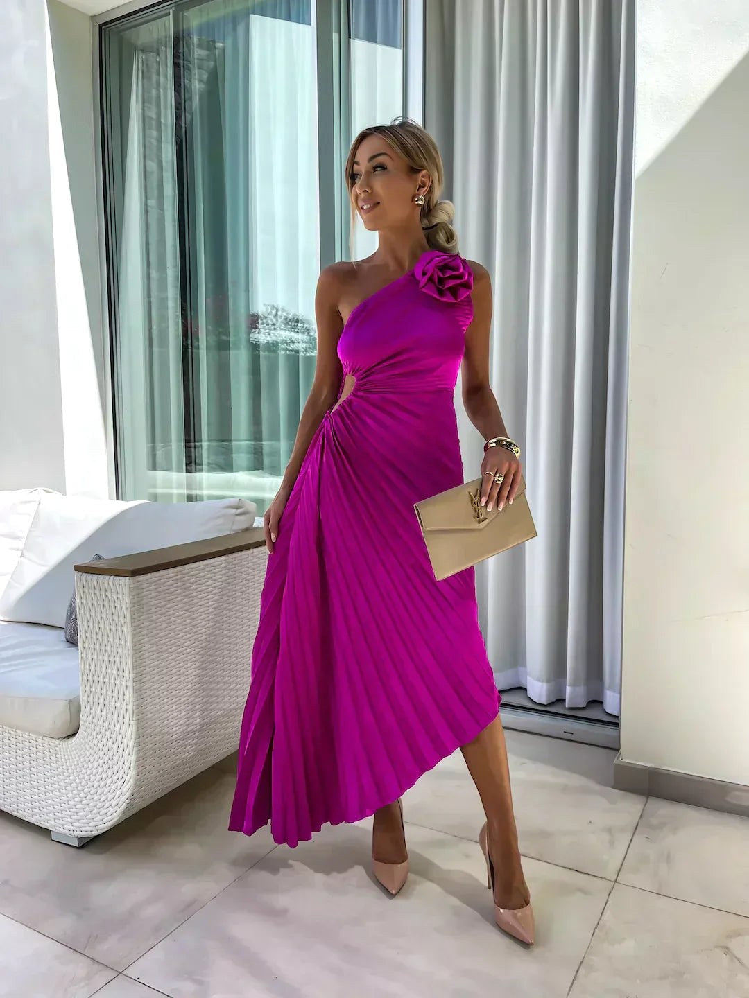 Thea | Women's One Shoulder Pleated Maxi Dress - image 7