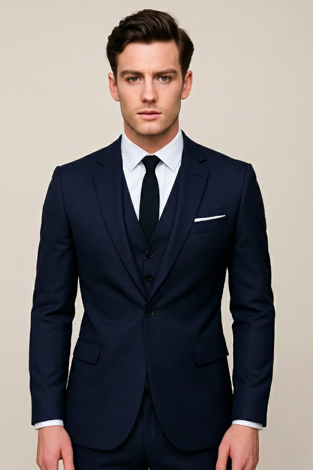 Theo | Men's Three-Piece Formal Suit, Jacket Waistcoat Trouser Suit | Animated Apparel | Navy Blue