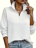 Therese | Women's Half-Zip Funnel Neck Sweater, Drop Shoulder Knit Jumper | Animated Apparel | White