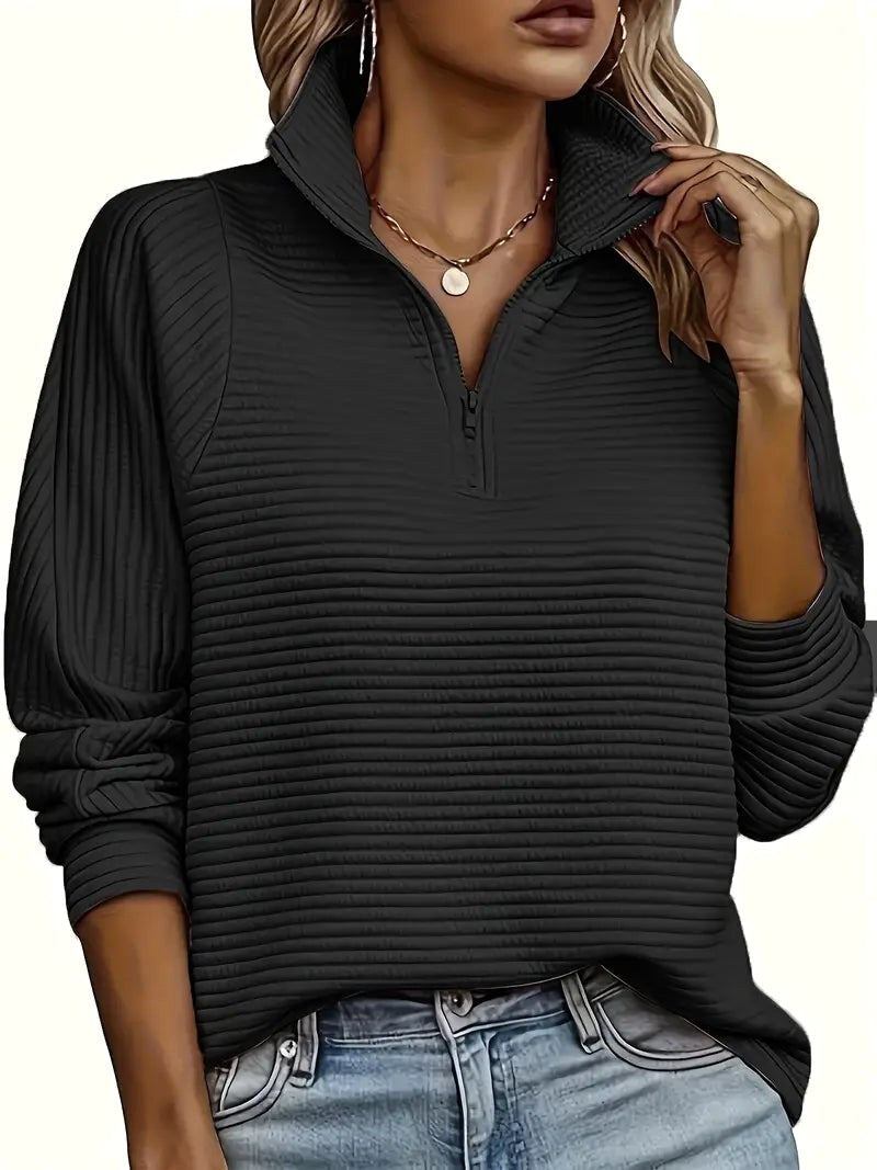 Therese | Women's Half-Zip Funnel Neck Sweater, Drop Shoulder Knit Jumper | Animated Apparel | Deep Grey