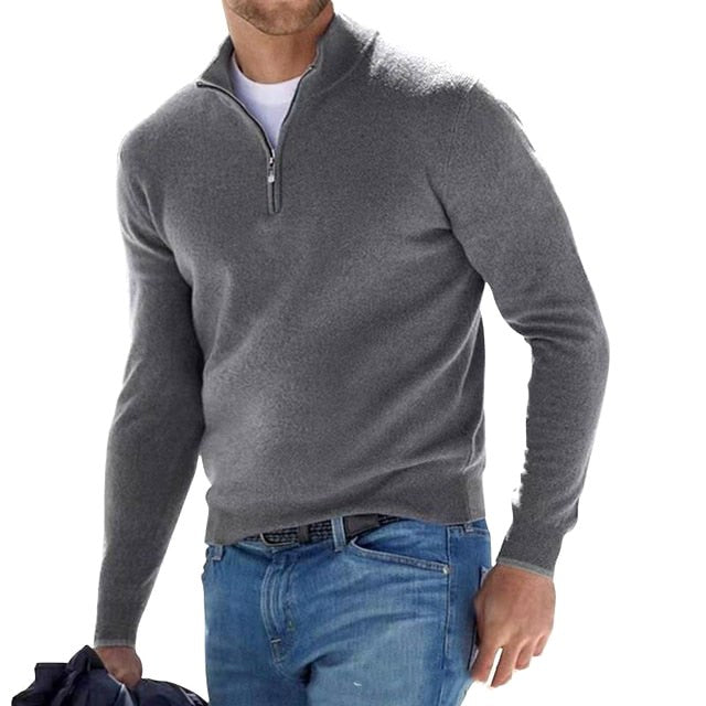 Toby | Men's Quarter-Zip Knit Jumper, Stand Collar Sweater | Animated Apparel | Gray