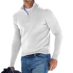 Toby | Men's Quarter-Zip Knit Jumper, Stand Collar Sweater | Animated Apparel | White