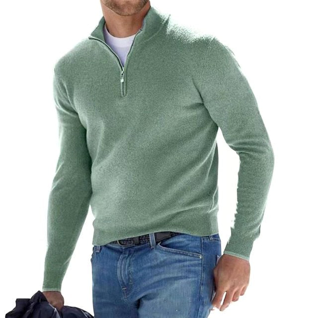 Toby | Men's Quarter-Zip Knit Jumper, Stand Collar Sweater | Animated Apparel | Green
