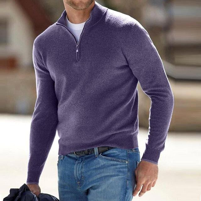 Toby | Men's Quarter-Zip Knit Jumper, Stand Collar Sweater | Animated Apparel | Purple
