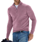 Toby | Men's Quarter-Zip Knit Jumper, Stand Collar Sweater | Animated Apparel | Pink