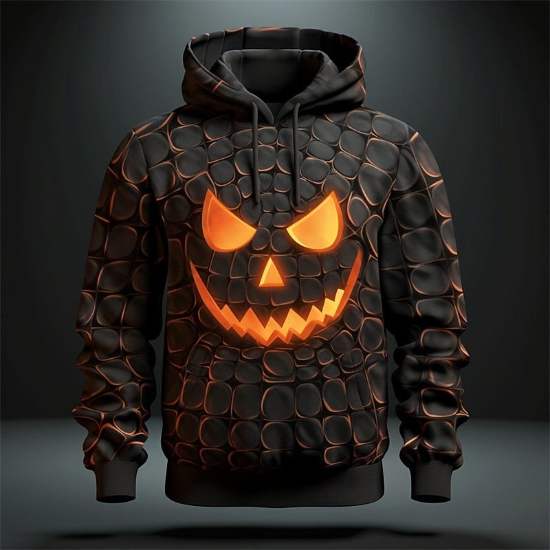 Trevor | Men's Halloween Graphic Hooded Sweatshirt, Seasonal Pullover Hoodie | Animated Apparel | Orange