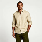Trevor | Men's Long Sleeve Linen Shirt, Vintage Tailored Shirt | Animated Apparel | Yellow
