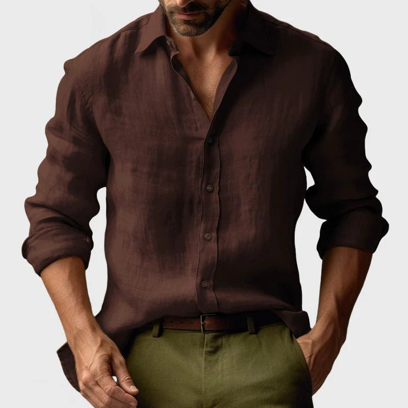 Trevor | Men's Long Sleeve Linen Shirt, Vintage Tailored Shirt | Animated Apparel