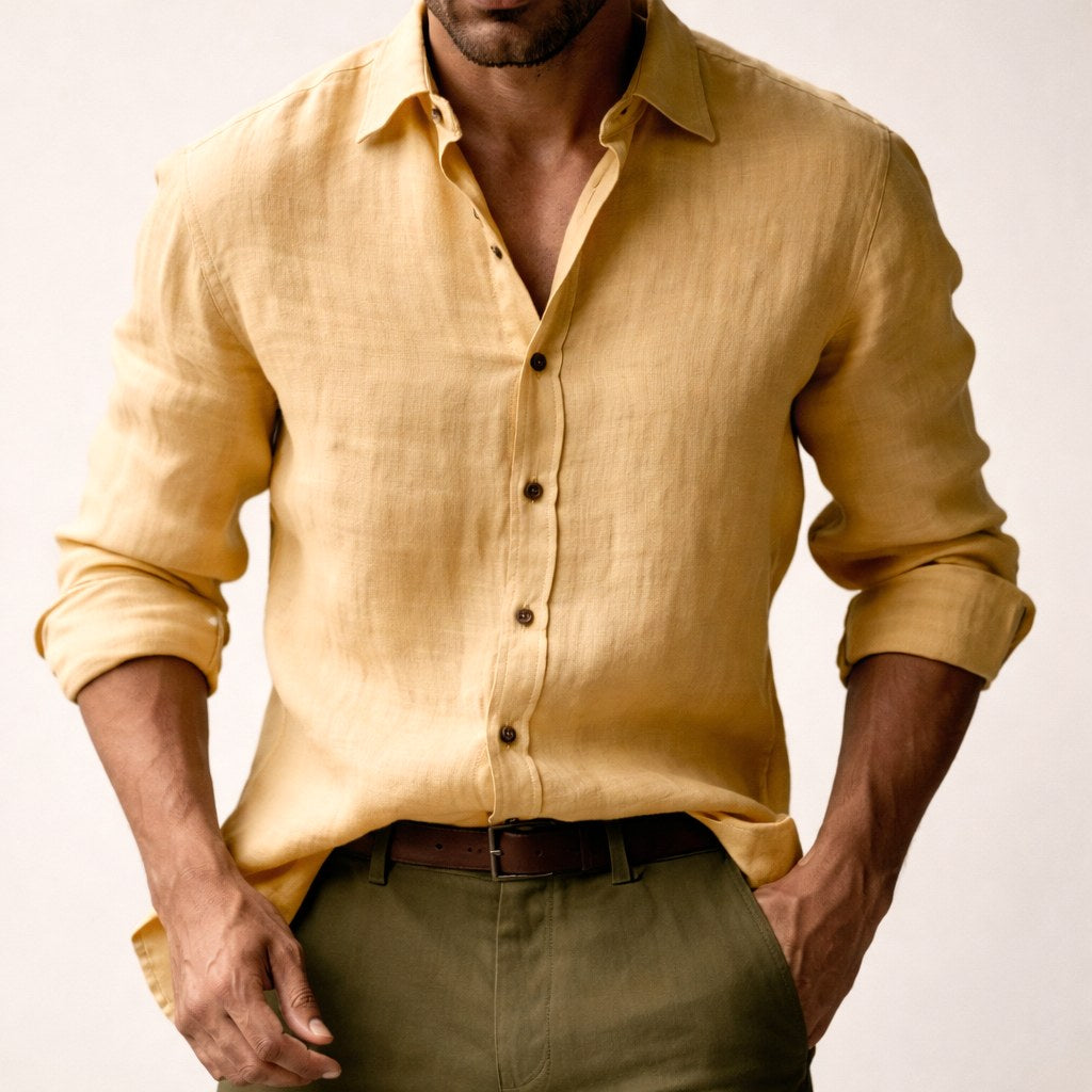 Trevor | Men's Long Sleeve Linen Shirt, Vintage Tailored Shirt | Animated Apparel