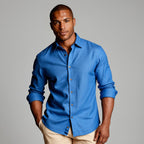 Trevor | Men's Long Sleeve Linen Shirt, Vintage Tailored Shirt | Animated Apparel | Blue