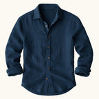 Trevor | Men's Long Sleeve Linen Shirt, Vintage Tailored Shirt | Animated Apparel | Navy Blue