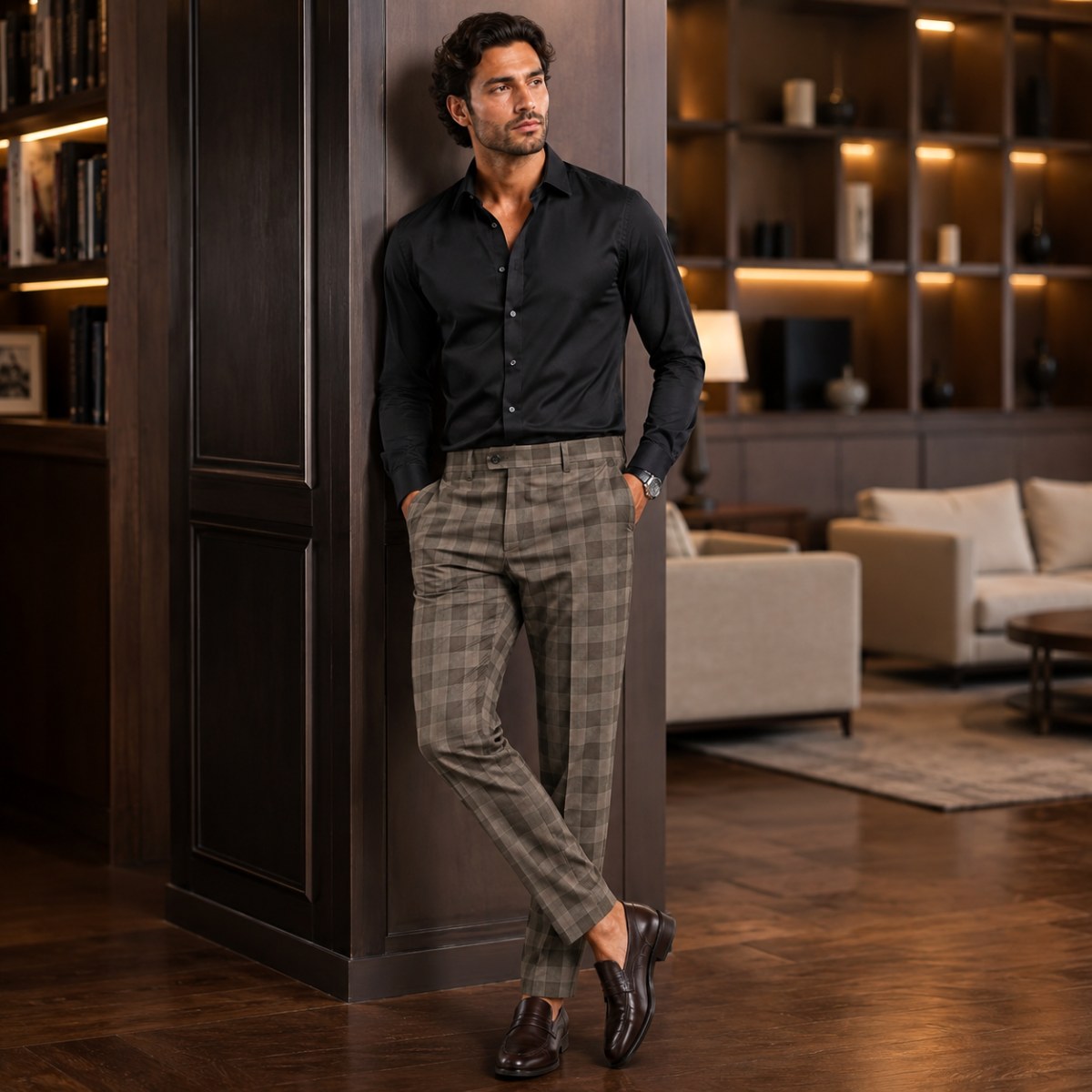 Tristan | Men's Checked Slim Fit Trousers, Smart Casual Trousers | Animated Apparel