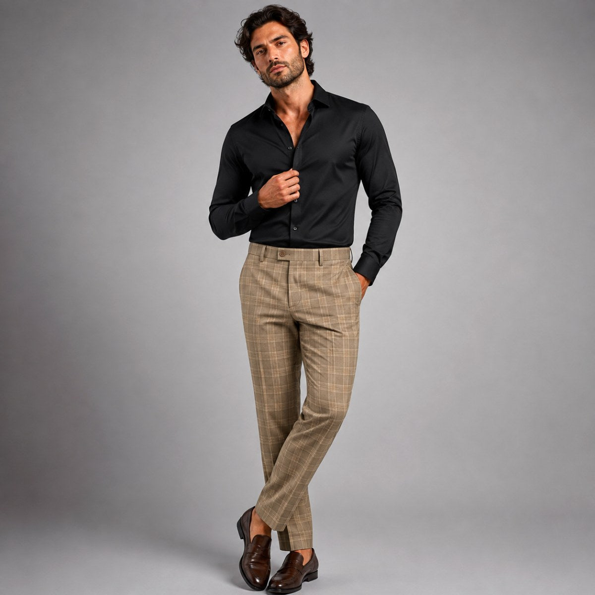Tristan | Men's Checked Slim Fit Trousers, Smart Casual Trousers | Animated Apparel