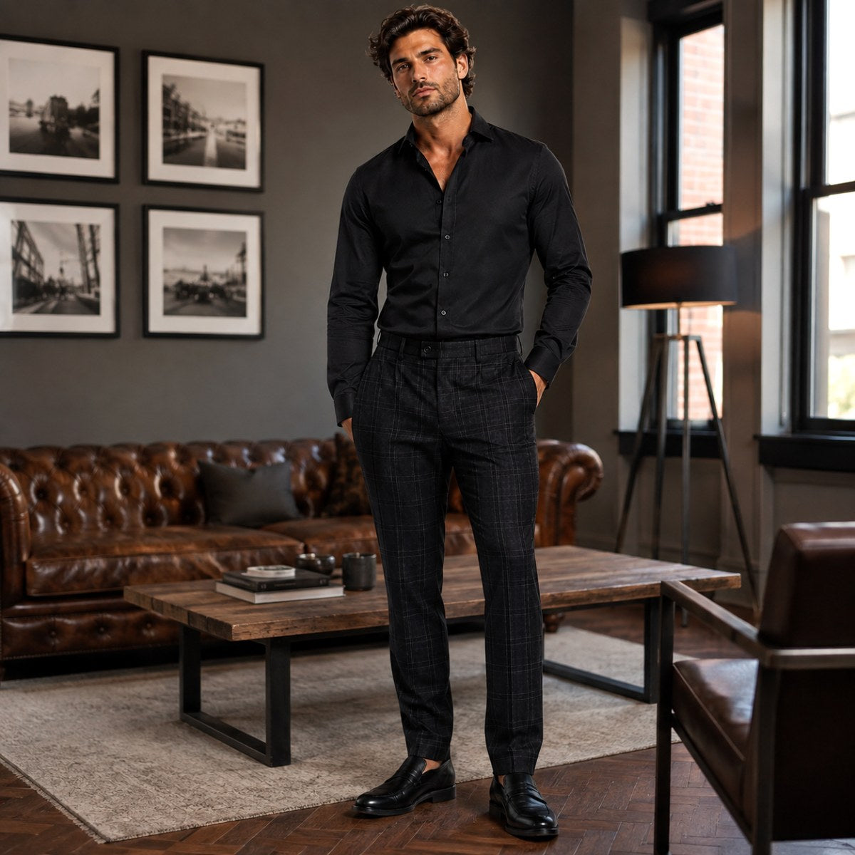 Tristan | Men's Checked Slim Fit Trousers, Smart Casual Trousers | Animated Apparel