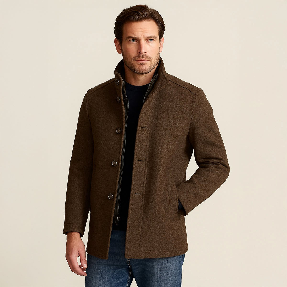 Tucker | Men's Wool Blend Tailored Trench Coat, Classic Formal Coat | Animated Apparel