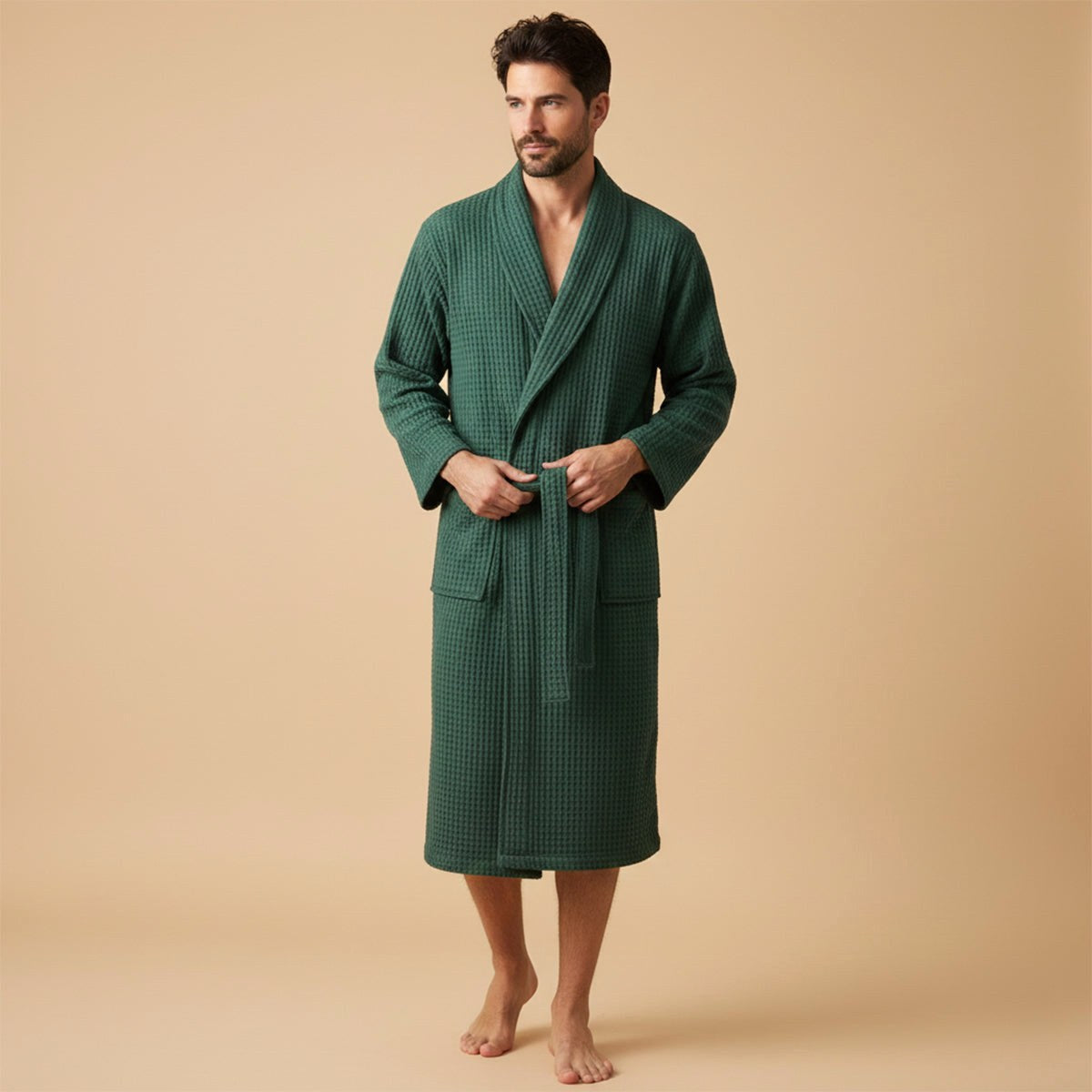 Tyler | Men's Cotton Waffle Lightweight Bathrobe, Spa Robe with Belt | Animated Apparel