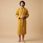 Tyler | Men's Cotton Waffle Lightweight Bathrobe, Spa Robe with Belt | Animated Apparel | Yellow