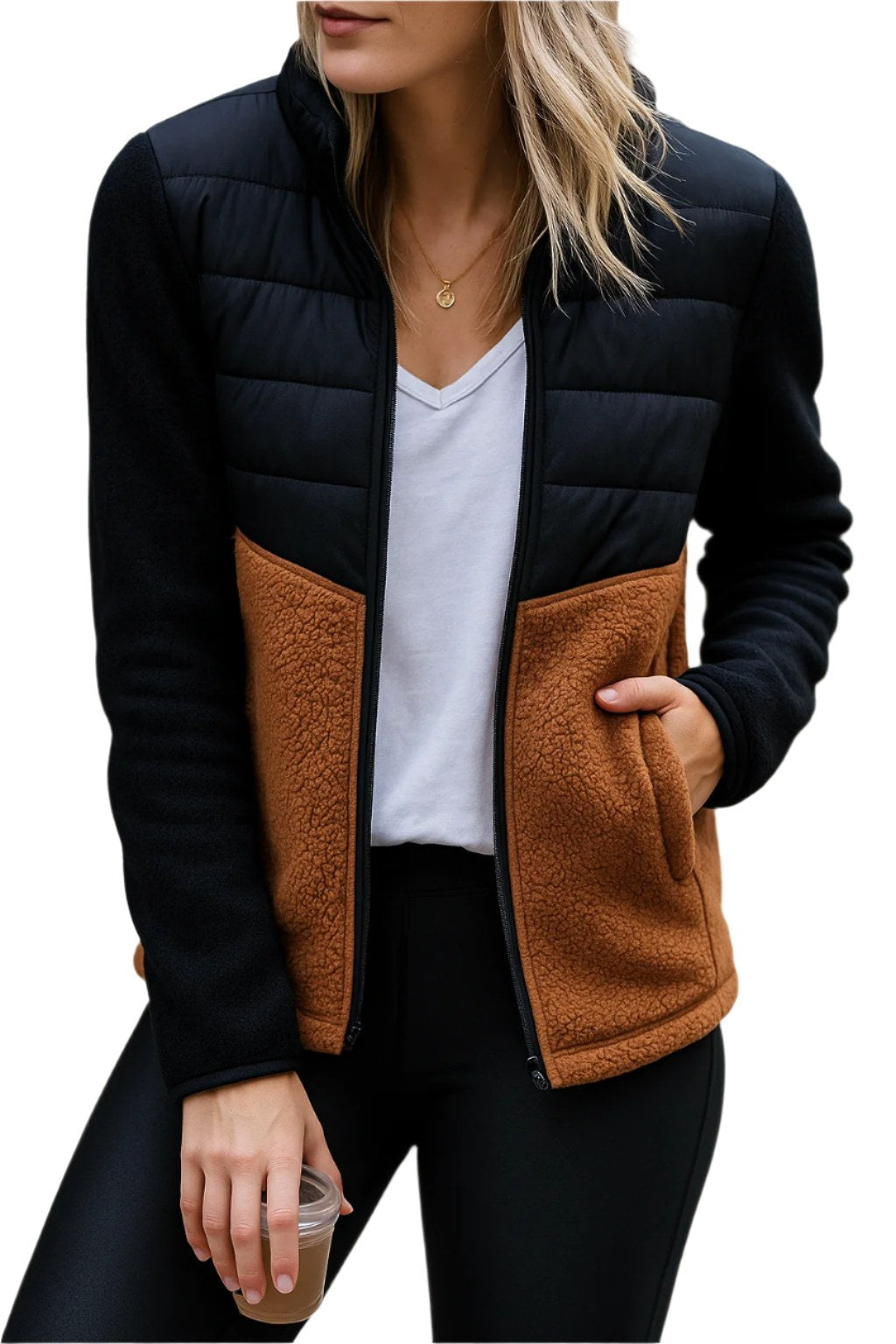 Valerie | Women's Lightweight Puffer Jacket, Fleece-Lined Autumn Coat | Animated Apparel | Black