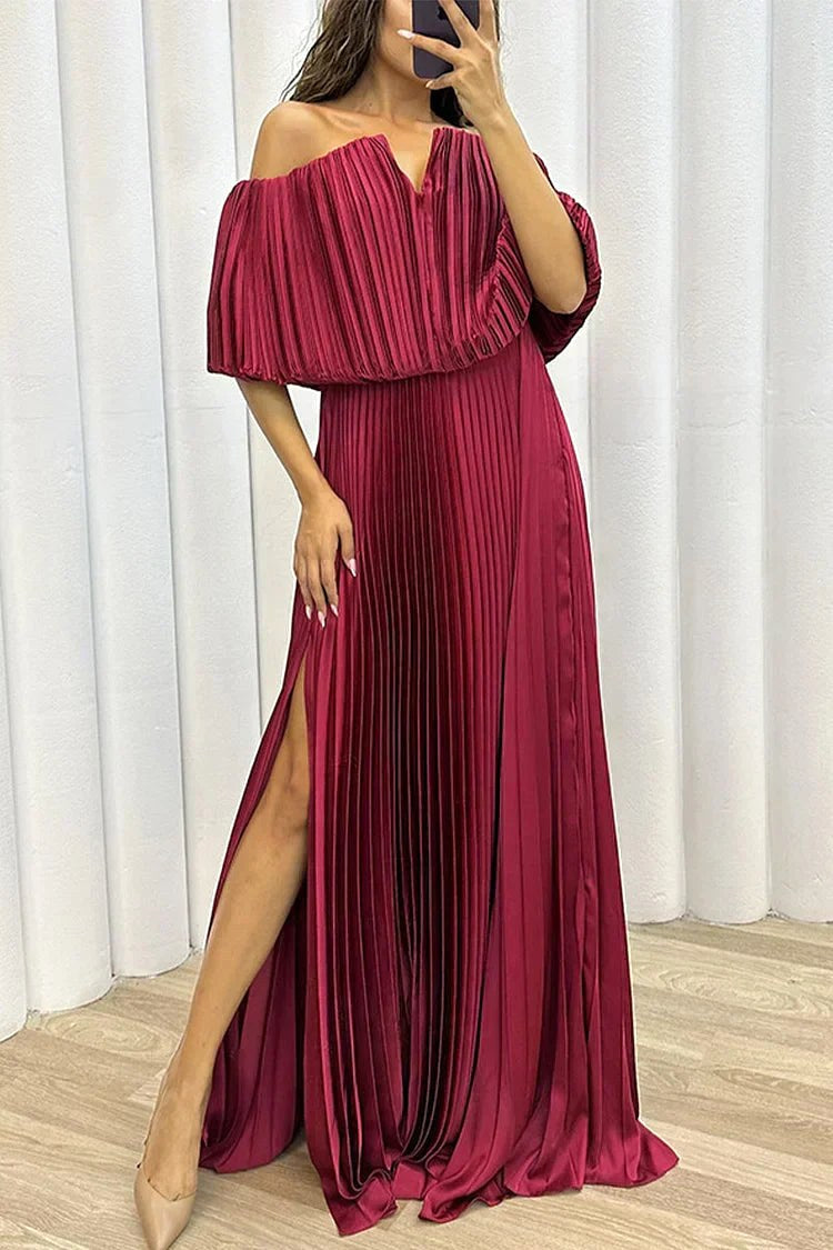 Valerie | Women's Off-Shoulder Pleated Maxi Dress - Black - Almost Sold Out