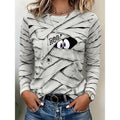 Vanessa | Women's Long-Sleeve Halloween Graphic Top, Playful Festive Blouse | Animated Apparel | Gray