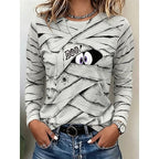 Vanessa | Women's Long-Sleeve Halloween Graphic Top, Playful Festive Blouse | Animated Apparel | Gray