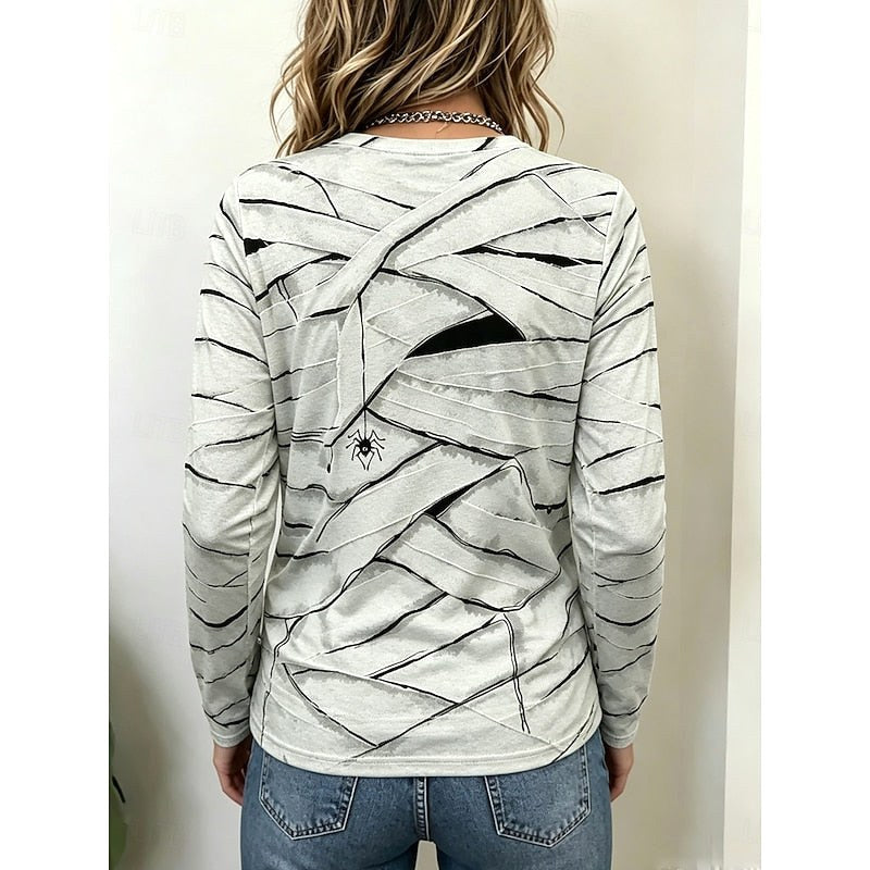 Vanessa | Women's Long-Sleeve Halloween Graphic Top, Playful Festive Blouse | Animated Apparel | Blue