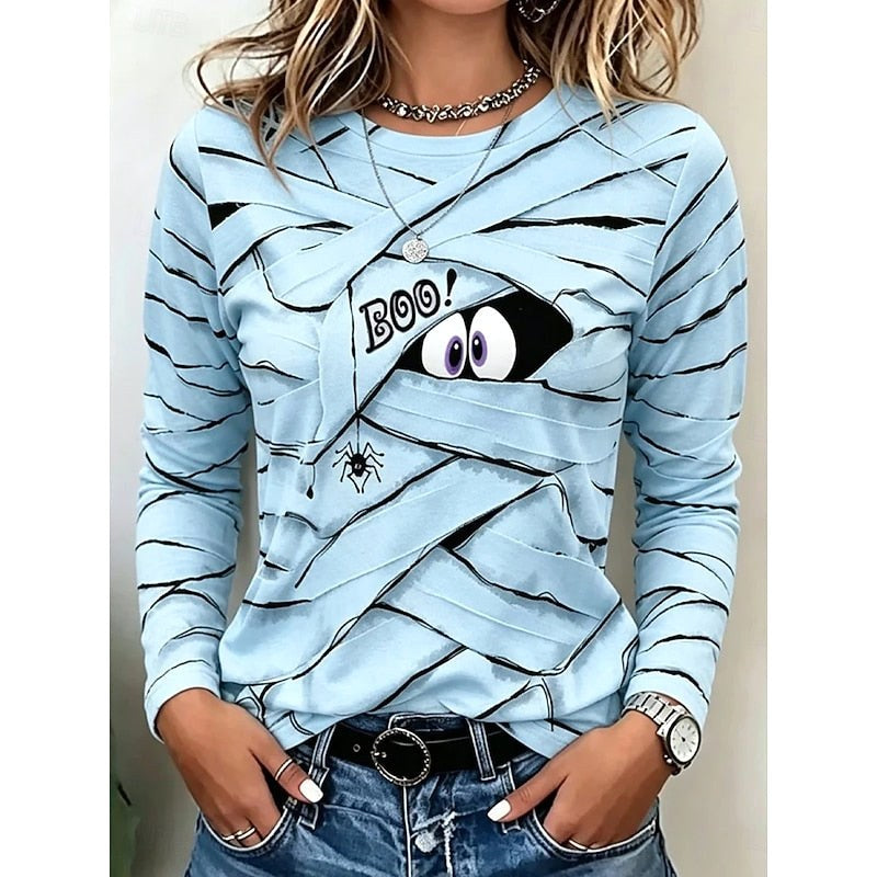 Vanessa | Women's Long-Sleeve Halloween Graphic Top, Playful Festive Blouse | Animated Apparel | Pink