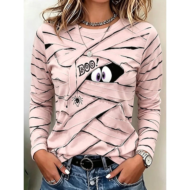 Vanessa | Women's Long-Sleeve Halloween Graphic Top, Playful Festive Blouse | Animated Apparel | White