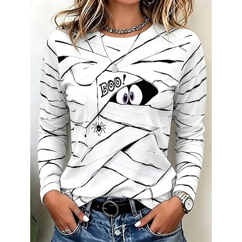 Vanessa | Women's Long-Sleeve Halloween Graphic Top, Playful Festive Blouse | Animated Apparel