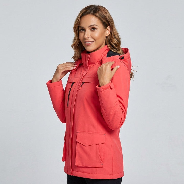 Victoire | Women's Hooded Heated Jacket with USB Power, Adjustable Temperature Jacket | Animated Apparel | Coral Red